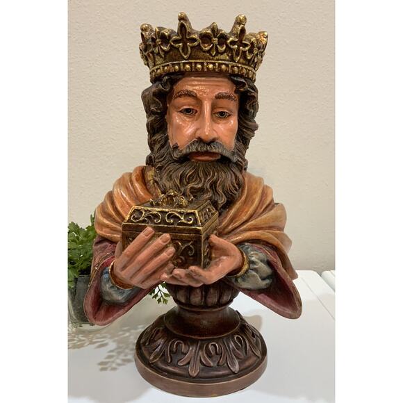 Vtg Resin Clay Wiseman Gift Pillar Candle Holder Bust Figurine Statue Pedestal - Picture 1 of 10